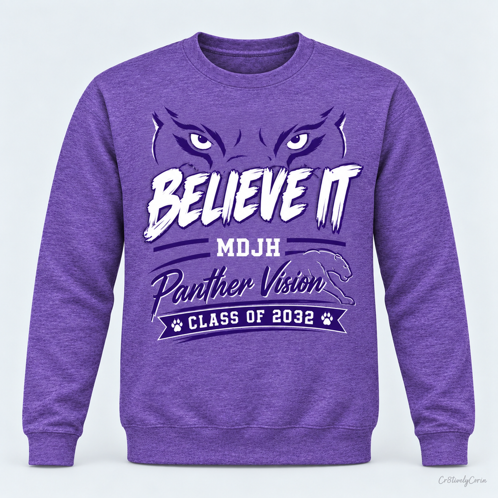 MDJH 7th Grade "Believe It" Student Spirit Tee- Purple