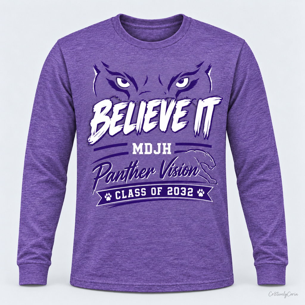 MDJH 7th Grade "Believe It" Student Spirit Tee- Purple